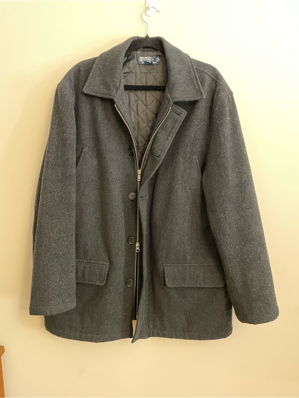Vintage Polo Ralph Lauren Long Wool Trench Overcoat Jacket Quilted Men's (M)